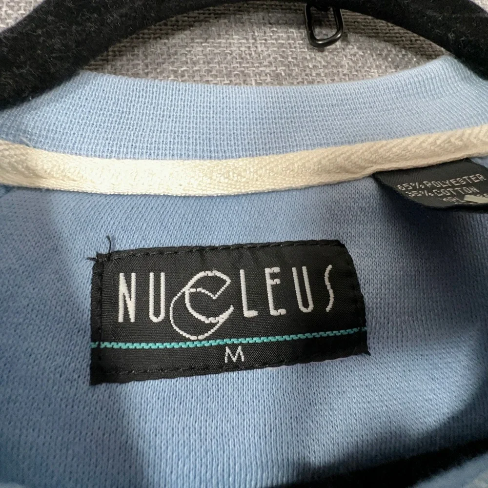 Vintage 90s Nucleus Sweatshirt Mens M Blue Yellow Striped Raglan Crewneck NEW
